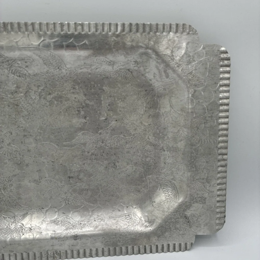 VTG Aluminum Tray 13.5 L 9.25 W 1 H Birds In Flight Goose Or Pheasant Design